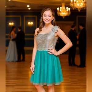 Vintage DEB One Shoulder Silver Sequin Fit & Flare Dress 14 Tulle Fairycore Prom